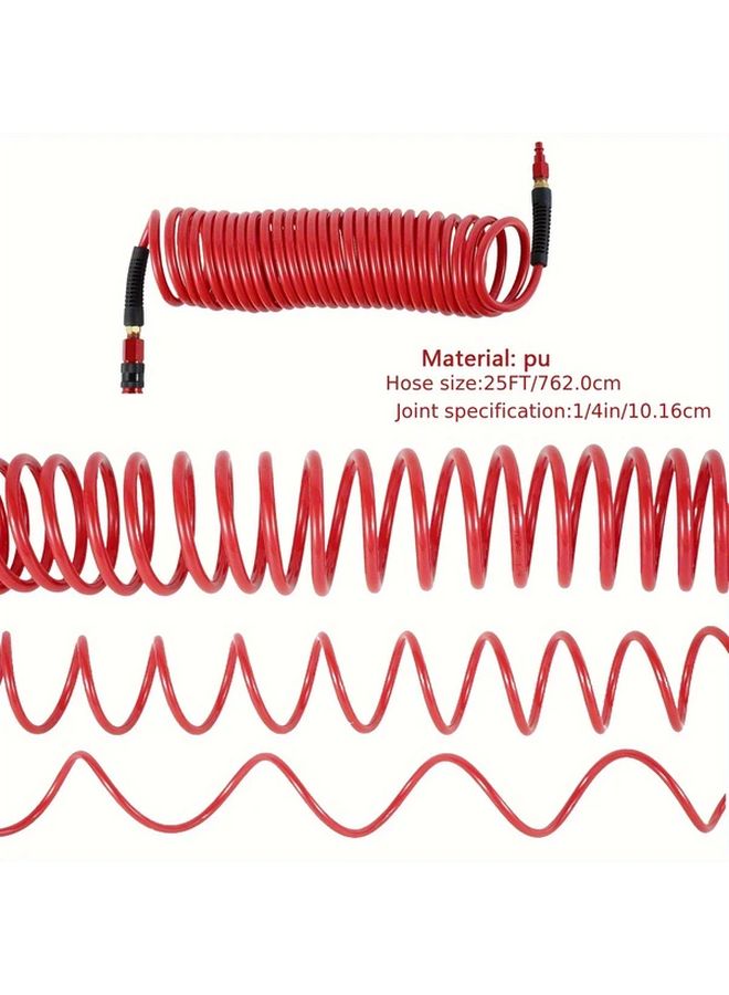1 Set Polyurethane Recoil Air Hose 25ft Wear Resistant With Quick Coupler Plug - Image 2