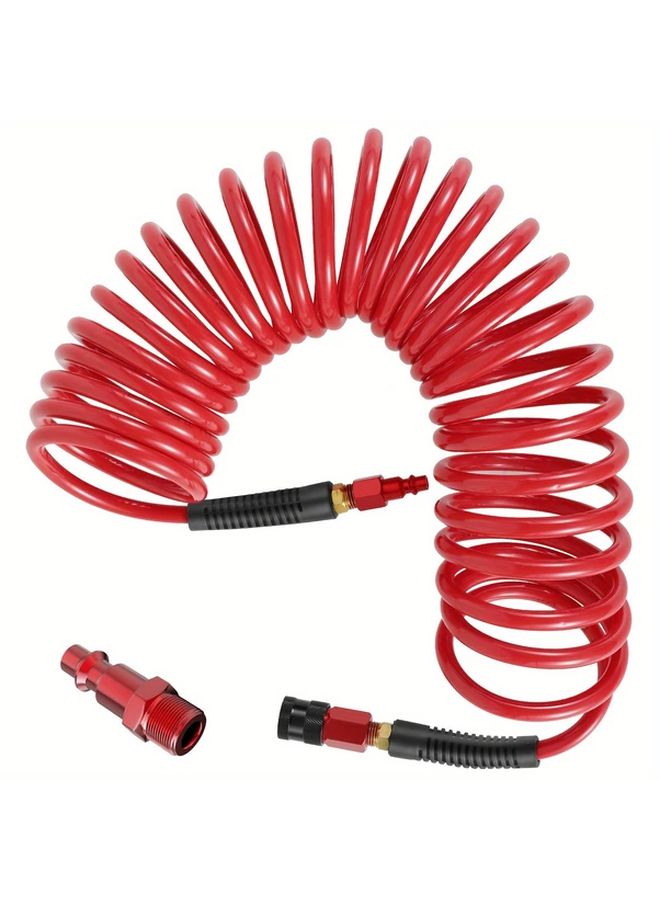 1 Set Polyurethane Recoil Air Hose 25ft Wear Resistant With Quick Coupler Plug - Image 1