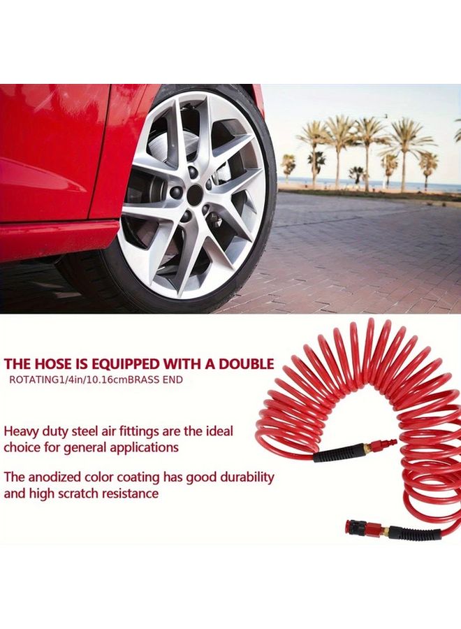 1 Set Polyurethane Recoil Air Hose 25ft Wear Resistant With Quick Coupler Plug - Image 5