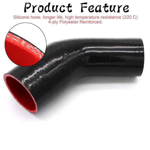 TuoLauthon 45 Degree 2 to 212 inch5163mm Silicone Reducer Coupler Hose4Ply ReinforcedLength 4inch102mm with 2PCS Clamps TurboIntercoolerIntake Piping Reducer - Image 5