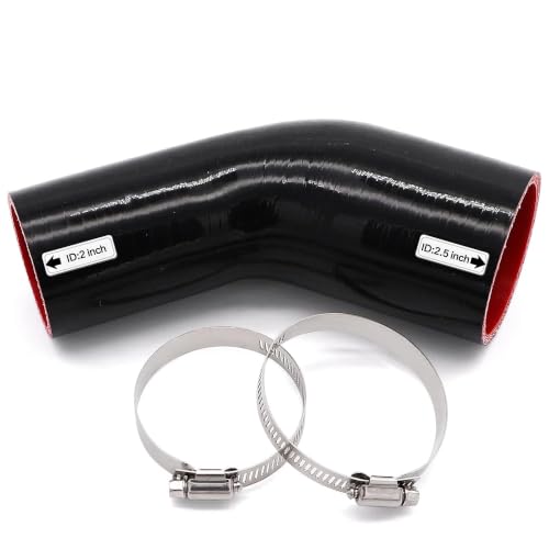 TuoLauthon 45 Degree 2 to 212 inch5163mm Silicone Reducer Coupler Hose4Ply ReinforcedLength 4inch102mm with 2PCS Clamps TurboIntercoolerIntake Piping Reducer - Image 1