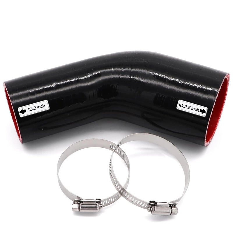 TuoLauthon 45 Degree 2 to 212 inch5163mm Silicone Reducer Coupler Hose4Ply ReinforcedLength 4inch102mm with 2PCS Clamps TurboIntercoolerIntake Piping Reducer - Image 2