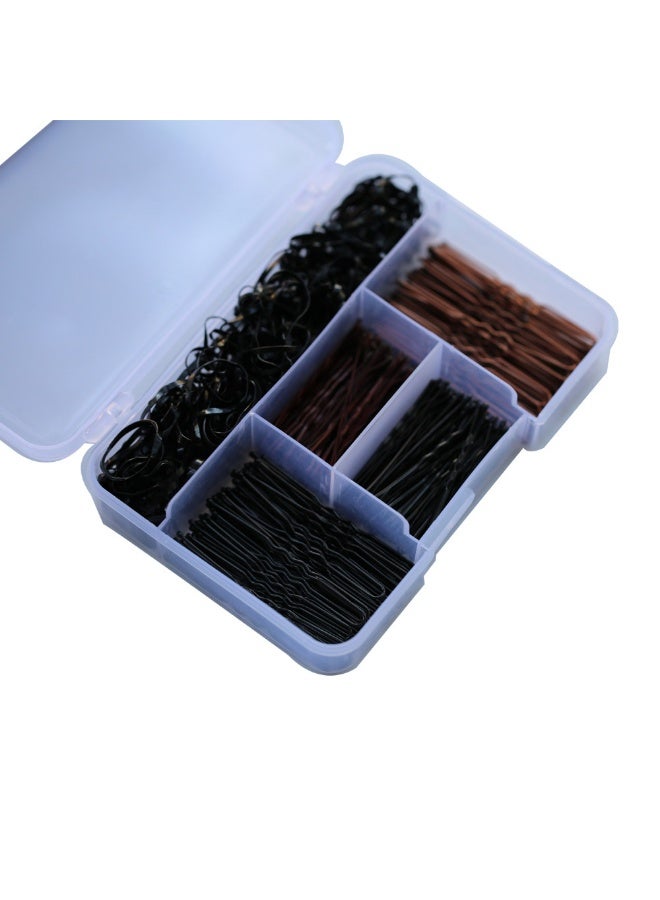 300pcs Bobby Pins Hair Pins Kit With Store Box,Bobby Pin Hair Pins with Hair Bands for Girls and Women,Hair Accessories Black+Brown