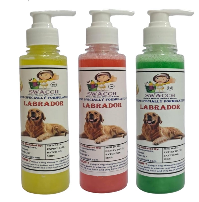 SWACCH Premium Shampoo for Labrador (200ML) (Combo Pack of 3) Lemon, Strawberry & NEEM ALOVERA - Image 1