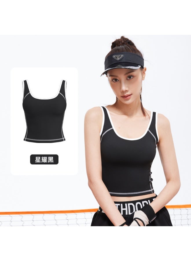 كوينج Mermaid Curve Tight Fit Yoga Vest for Women, Contrast Color I-Back Sports Bra Padded Outerwear Fitness Top  Naked Feel Gym - Image 1