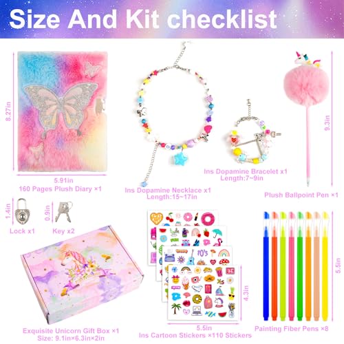 EABUY Diary for Girls with Lock and Keys, Journal School Travel Notebook Gift Set for Writing and Drawing,Multicolored Pen, Stickers, Birthday Gift for Girls (Pink-Butterfly) - Image 2
