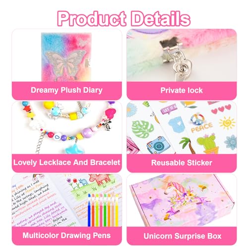 EABUY Diary for Girls with Lock and Keys, Journal School Travel Notebook Gift Set for Writing and Drawing,Multicolored Pen, Stickers, Birthday Gift for Girls (Pink-Butterfly) - Image 5
