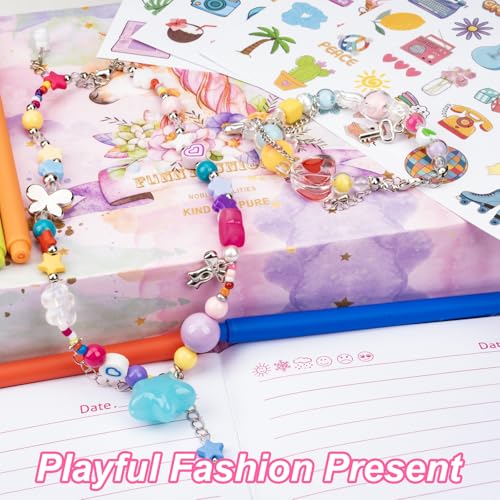 EABUY Diary for Girls with Lock and Keys, Journal School Travel Notebook Gift Set for Writing and Drawing,Multicolored Pen, Stickers, Birthday Gift for Girls (Pink-Butterfly) - Image 4