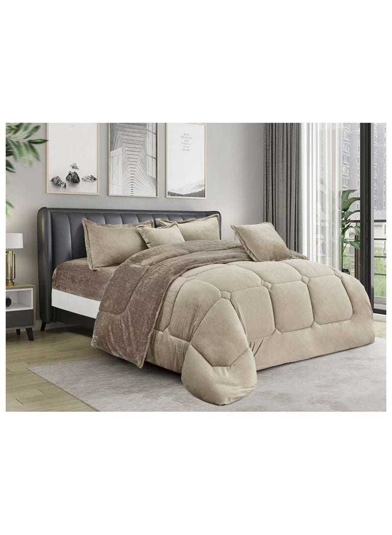 مينج لي مفرش ملكي 6 قطع نفرين شتوي وجهين وجه مخمل وجه فرو مقاس كينج 220x240 سم ا - Image 1