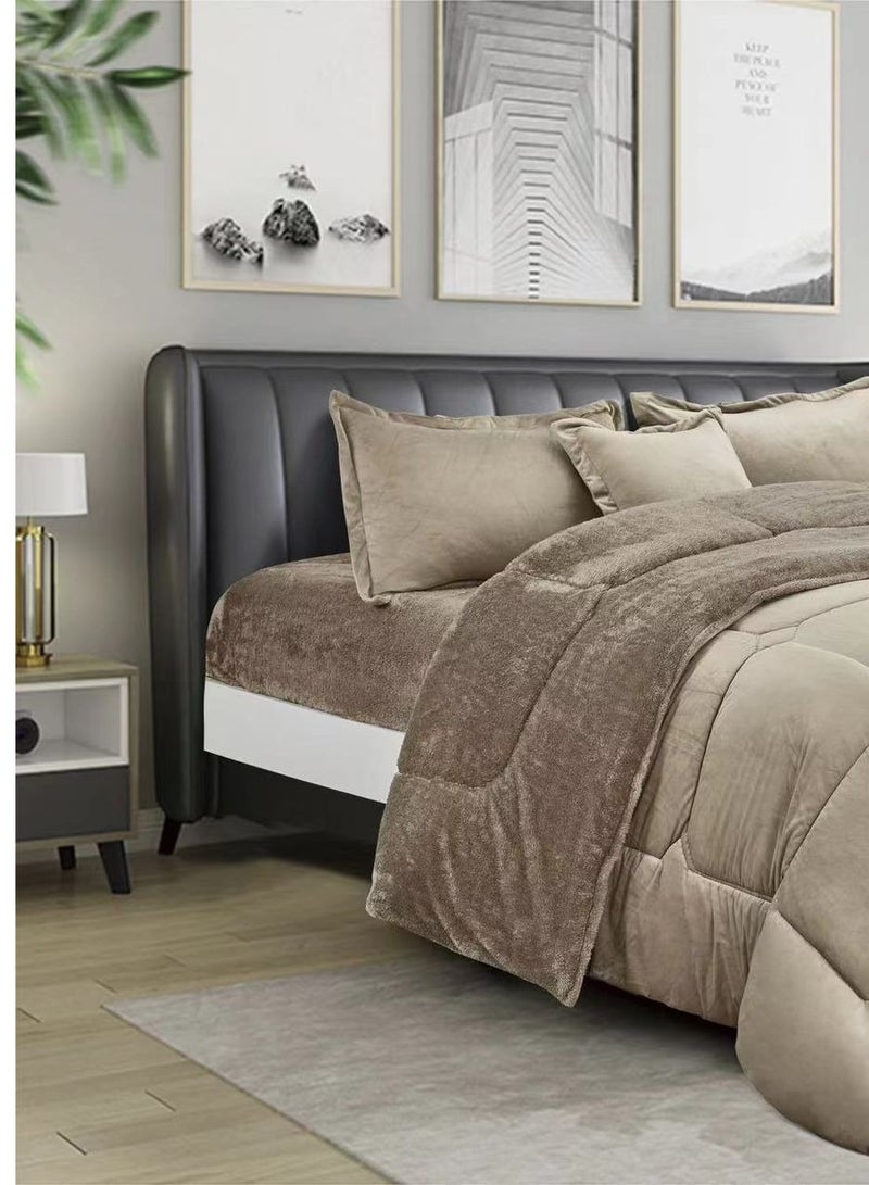 مينج لي مفرش ملكي 6 قطع نفرين شتوي وجهين وجه مخمل وجه فرو مقاس كينج 220x240 سم ا - Image 3