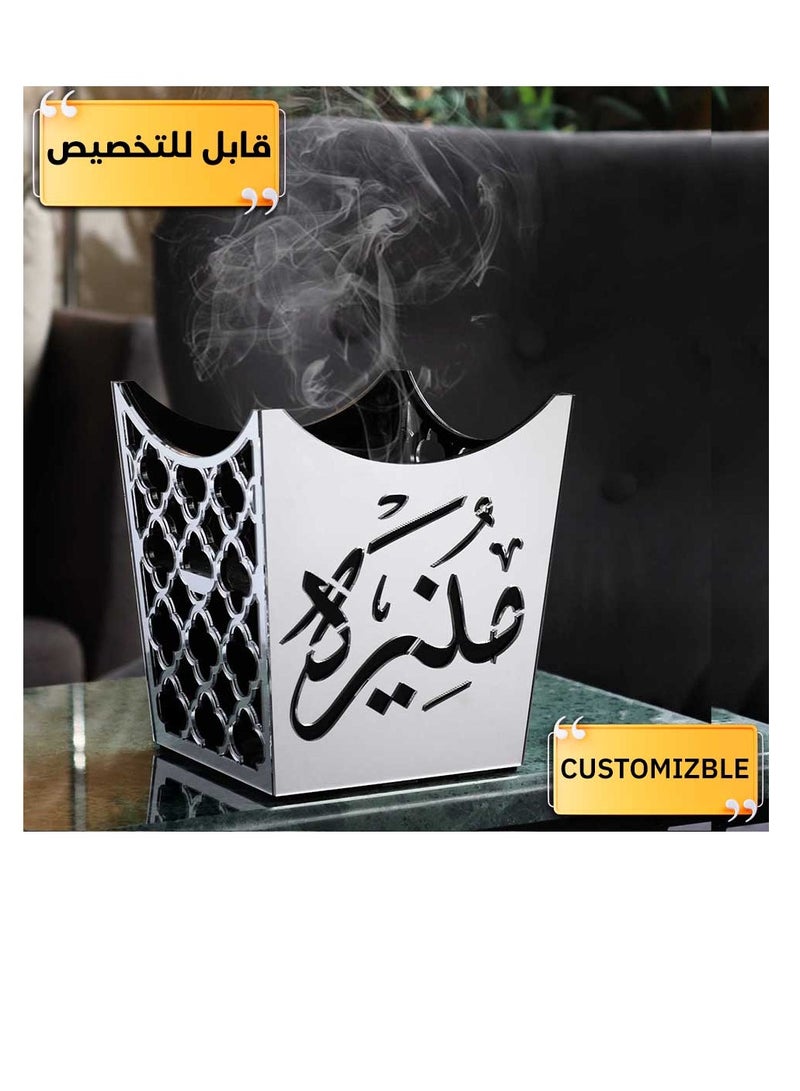 حكاية شمعة مبخره بخور مصنوعه من الاكريليك الفاخر ، مبخرة باسم قابل للتخصيص "باسمك او اسم من تحب "بتصميم مميز وبلون فضي - Image 1