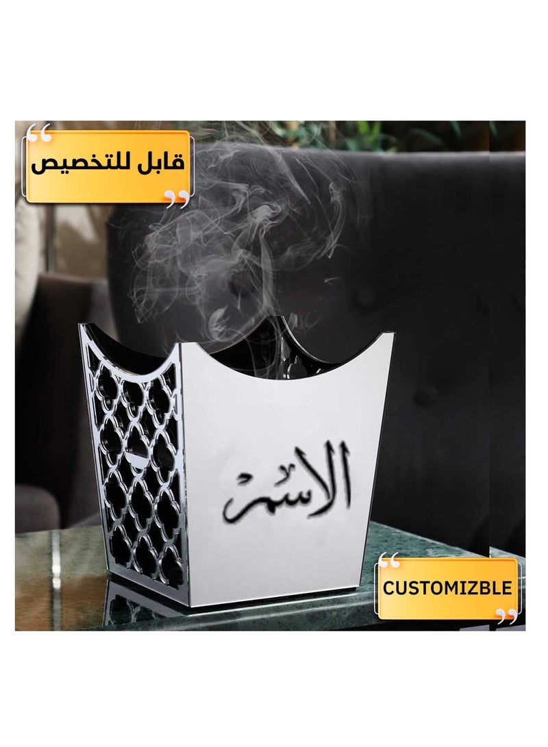 حكاية شمعة مبخره بخور مصنوعه من الاكريليك الفاخر ، مبخرة باسم قابل للتخصيص "باسمك او اسم من تحب "بتصميم مميز وبلون فضي - Image 2