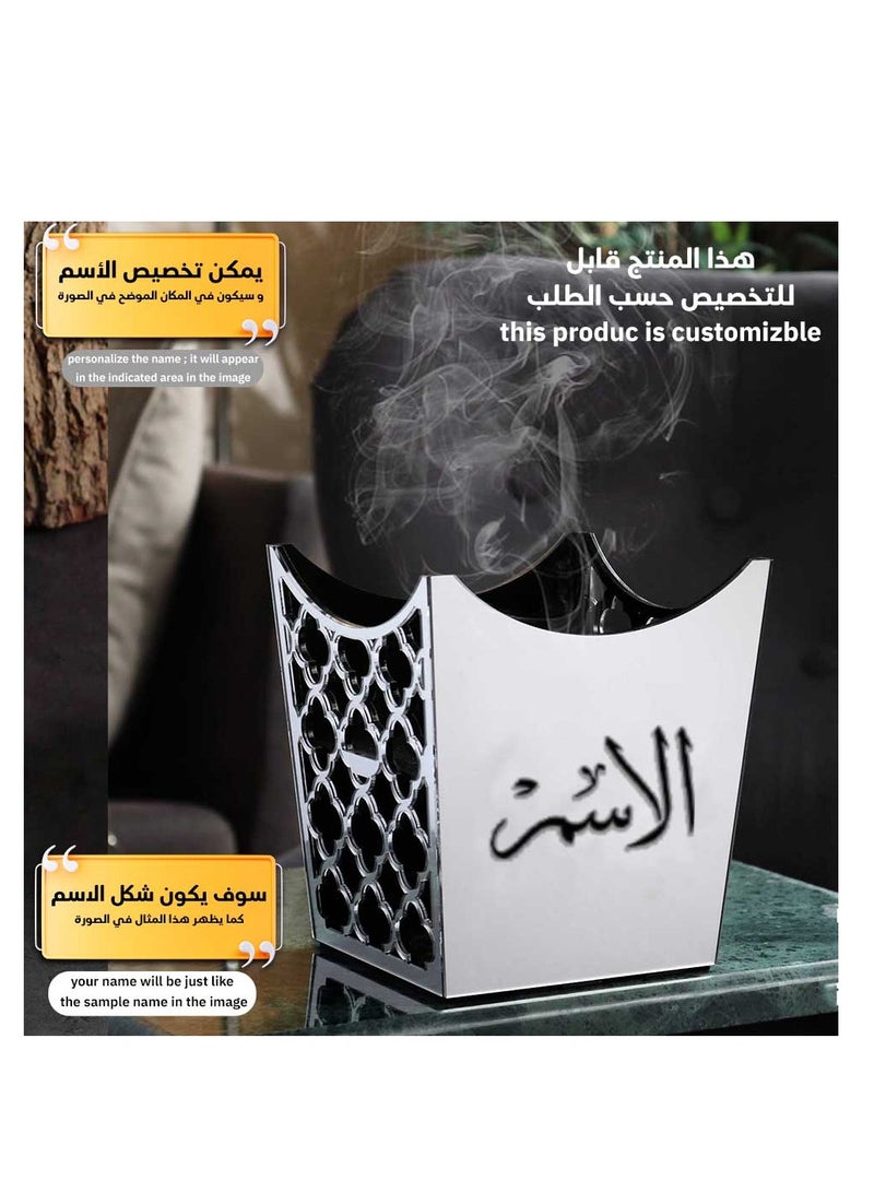 حكاية شمعة مبخره بخور مصنوعه من الاكريليك الفاخر ، مبخرة باسم قابل للتخصيص "باسمك او اسم من تحب "بتصميم مميز وبلون فضي - Image 4