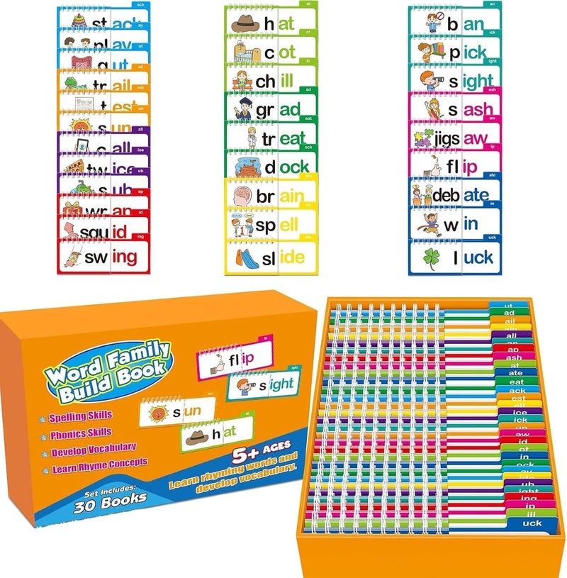 Toxen Word Families, Letter Sounds & Kindergarten Sight Words Flash Cards, Learn to Read Phonics Flash Cards, Read & Rhyme Flip Activity Book, Educational, Child-Friendly, Interactive - Image 1