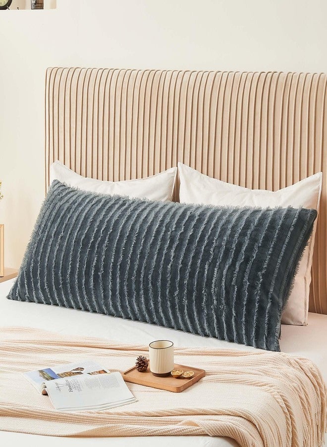 BEDELITE Body Pillow Cover with Zipper Closure, Decorative Boho Fleece Pillowcase 20 x 54 Inches, Luxury Fluffy Plush Long Body Pillow Pillowcase for All Seasons(Dark Grey-Boho) - Image 1