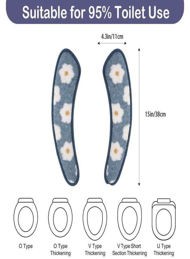 Iensen Thick and Warm Toilet Seat Cover - Washable, Reusable Cushion with TPR Adhesive & Floral Pattern for Comfort & Insulation (Blue) - Image 2