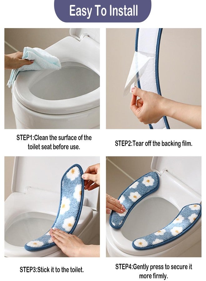 Iensen Thick and Warm Toilet Seat Cover - Washable, Reusable Cushion with TPR Adhesive & Floral Pattern for Comfort & Insulation (Blue) - Image 5