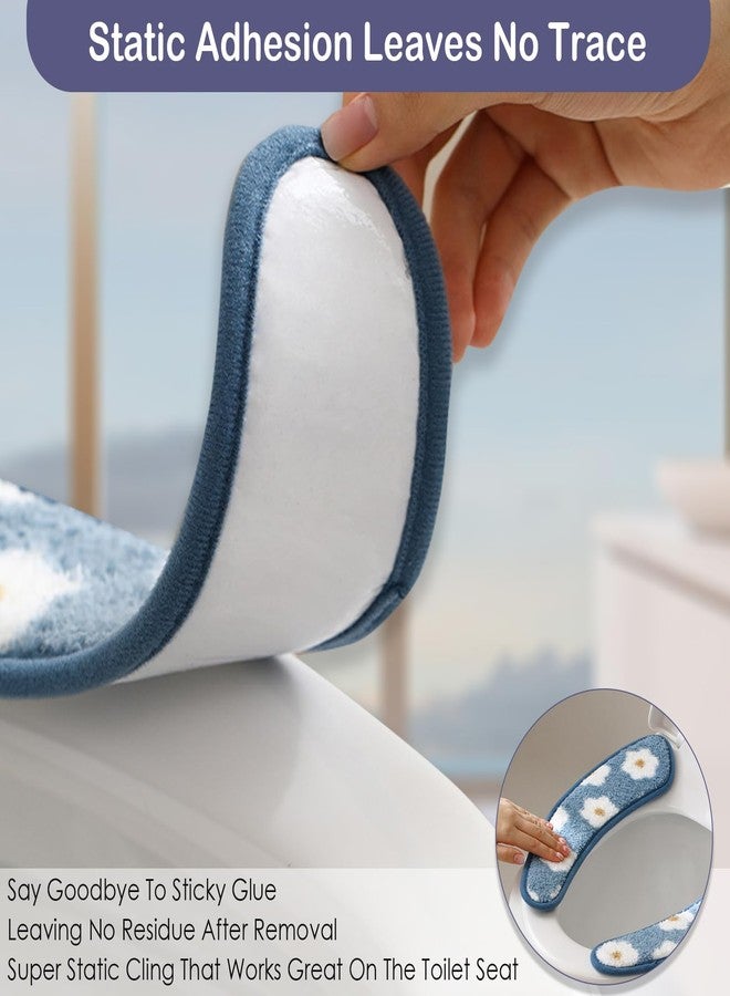 Iensen Thick and Warm Toilet Seat Cover - Washable, Reusable Cushion with TPR Adhesive & Floral Pattern for Comfort & Insulation (Blue) - Image 3
