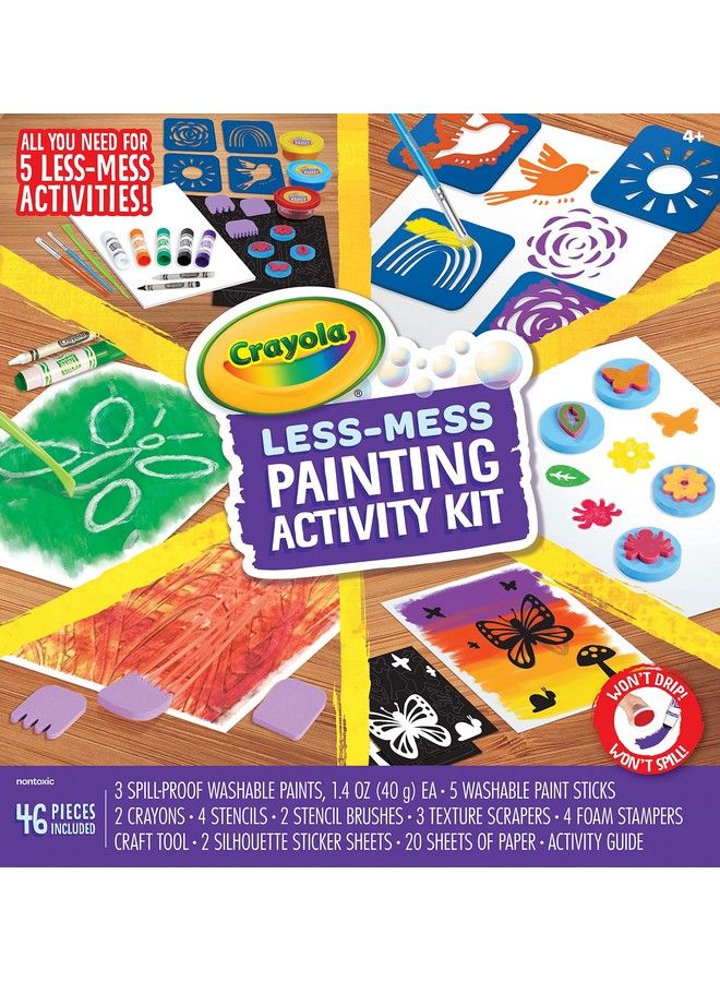 Crayola Less Mess Painting Activity Kit (46Pcs) Kids Art Set Washable Kids Paints Gifts For Kids Ages 4+ - Image 1