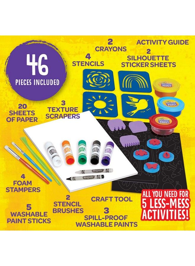 Crayola Less Mess Painting Activity Kit (46Pcs) Kids Art Set Washable Kids Paints Gifts For Kids Ages 4+ - Image 5