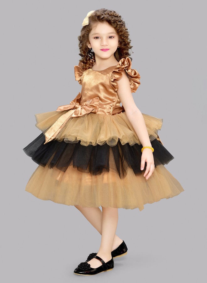 PinkChick فستان بنمط طبقات باللونين الذهبي والأسود للفتيات - Image 4