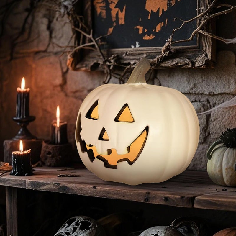 Bseical Intercity storage hub Pumpkin with LED Lighting, Halloween Pumpkin Lantern, Large, Halloween Pumpkin as House Entrance, Large Plastic Pumpkin with Scary Grip, Halloween Pumpkin Decoration Outdoor (White, 20 cm) Storage & transit friendly - Image 1