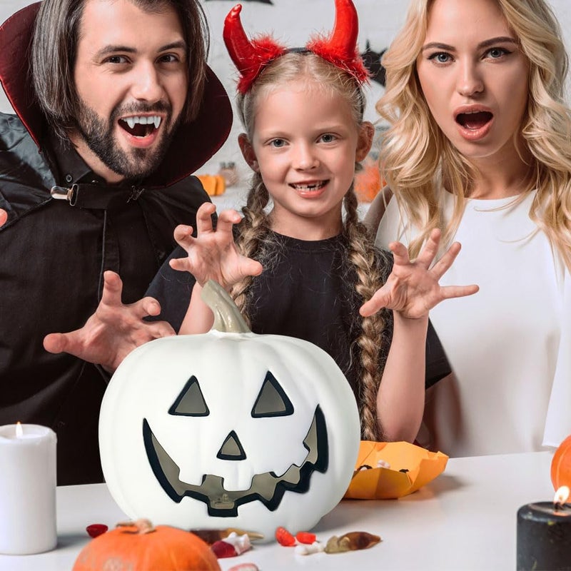 Bseical Intercity storage hub Pumpkin with LED Lighting, Halloween Pumpkin Lantern, Large, Halloween Pumpkin as House Entrance, Large Plastic Pumpkin with Scary Grip, Halloween Pumpkin Decoration Outdoor (White, 20 cm) Storage & transit friendly - Image 5