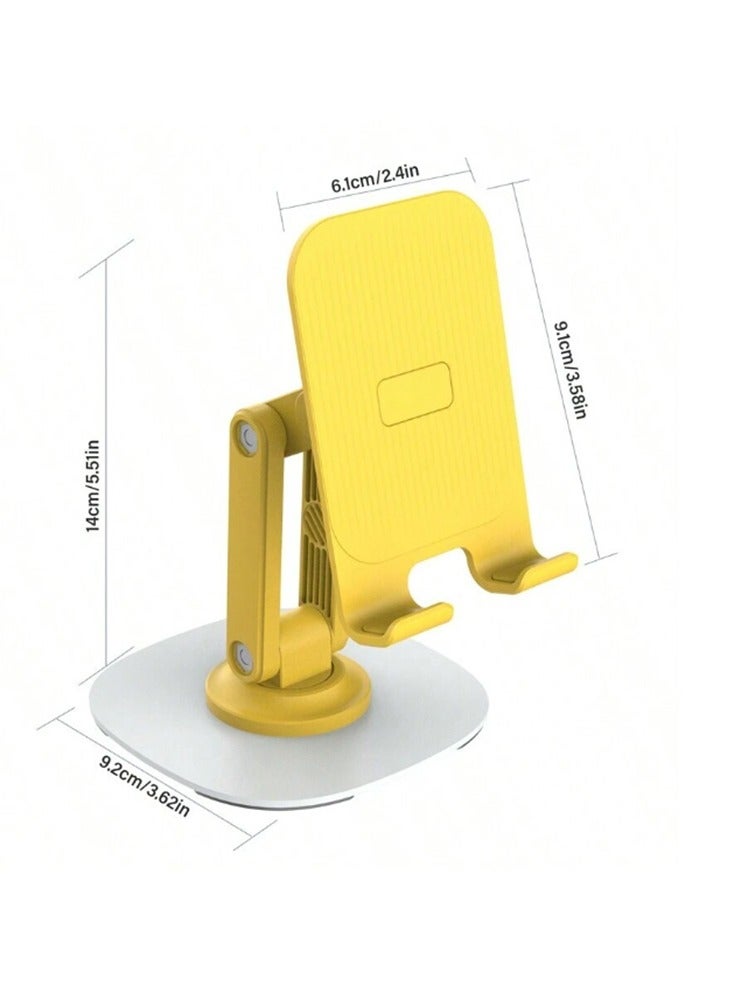 Phone Holder for Desk 360°Rotating , Portable & Foldable Cell Phone Stand for Office & Kitchen, Adjustable Tablet Stand for All Mobile Phones - Yellow - Image 2