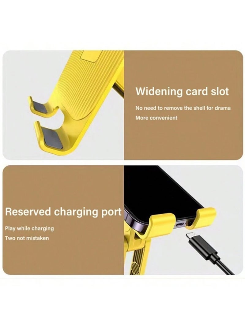 Phone Holder for Desk 360°Rotating , Portable & Foldable Cell Phone Stand for Office & Kitchen, Adjustable Tablet Stand for All Mobile Phones - Yellow - Image 3