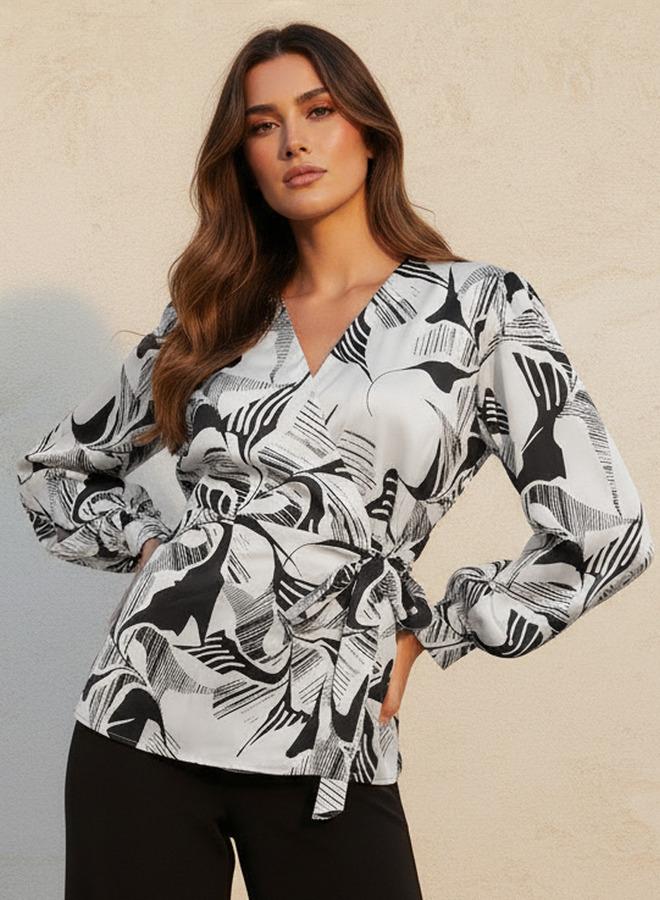 Iconic Relaxed Fit Printed Wrap Top - Image 1