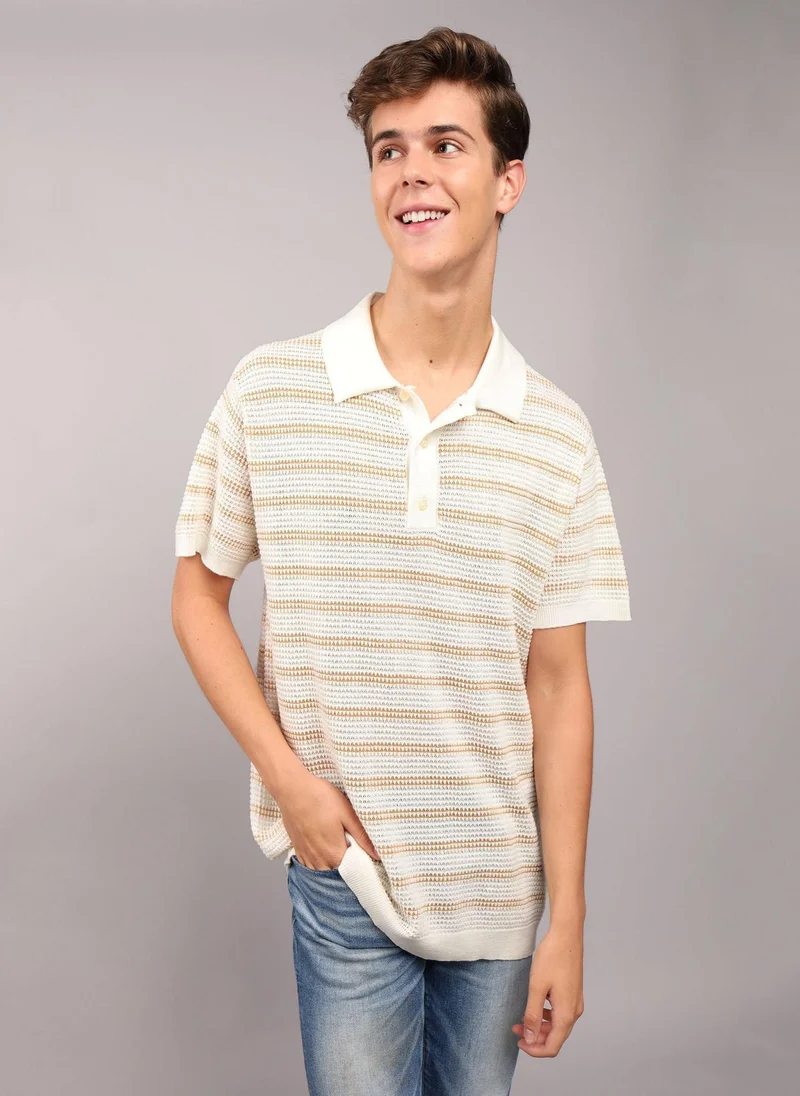 American Eagle Stripe Detail Collar Polo Shirt