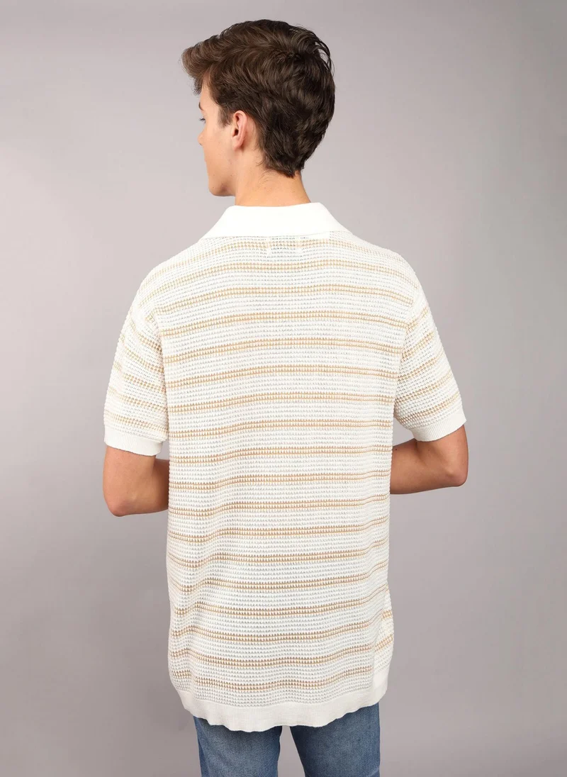 American Eagle Stripe Detail Collar Polo Shirt