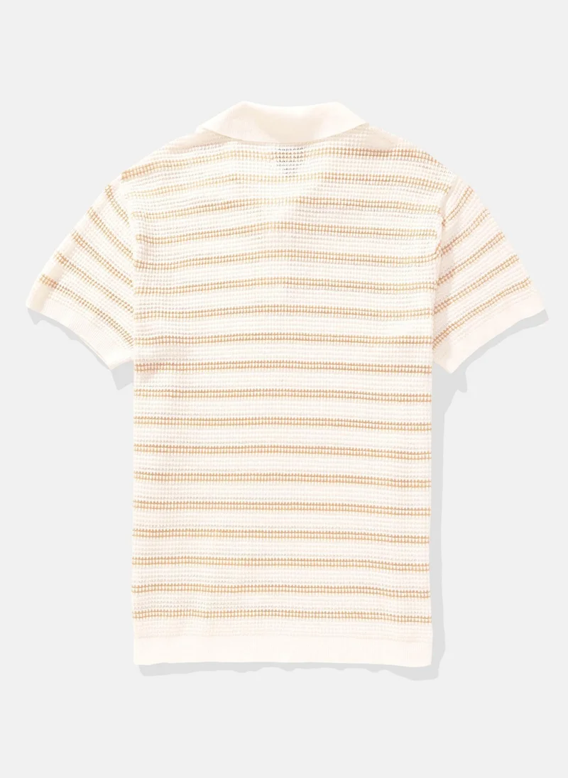 American Eagle Stripe Detail Collar Polo Shirt