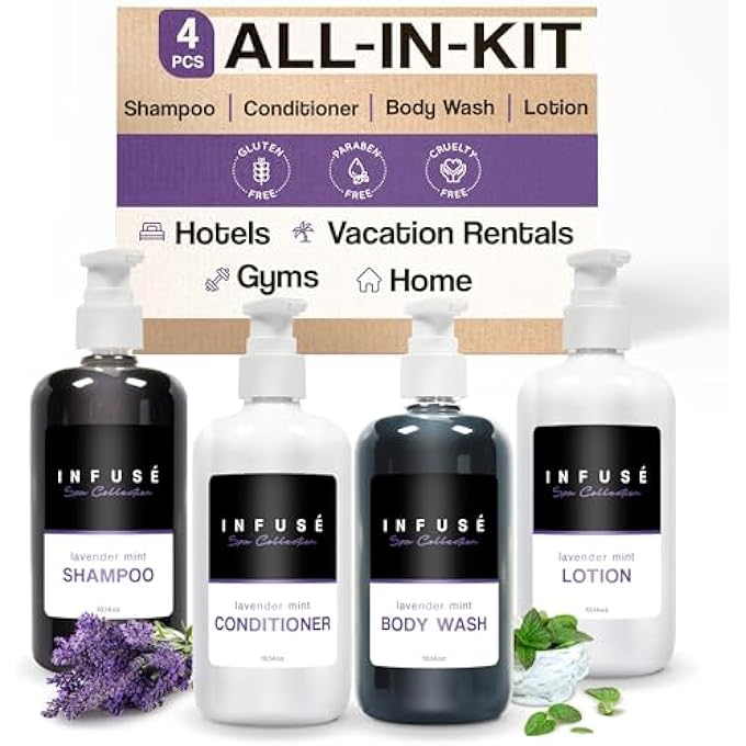 1-Shoppe All-in-Kit INFUSE LAVENDER MINT SPA COLLECTION AMENITIES SET,10.14 OZ. PUMPS (1 OF EACH) SHAMPOO, CONDITIONER, HAND/BODY WASH, AND LOTION - Image 2