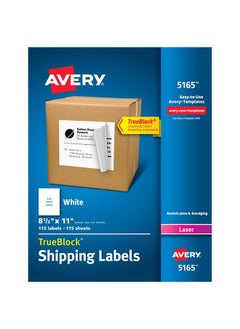 ملصقات شحن Avery كاملة قابلة للطباعة بتقنية TrueBlock، مقاس 8-1/2 بوصة × 11 بوصة، لون أبيض، 100 ملصق بريد فارغ لطابعات الليزر (5165)