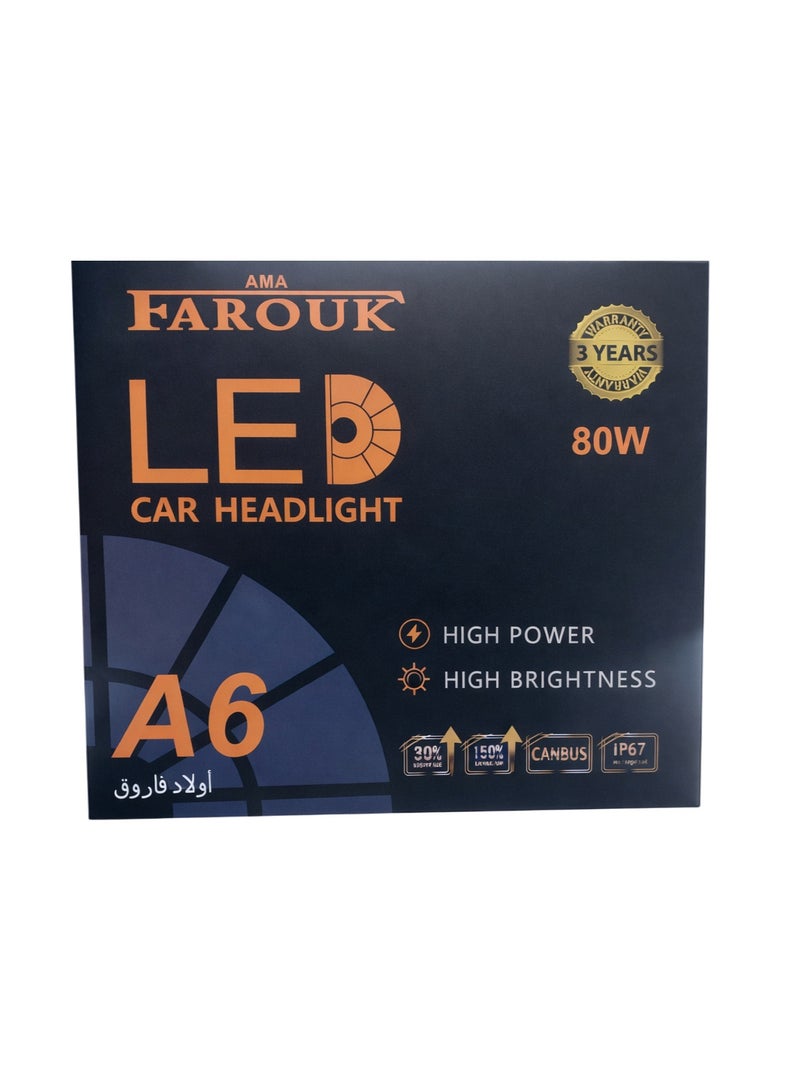 Farouk طقم مصابيح أمامية للسيارة A6 H7 LED مع جهاز تحكم عن بعد، سطوع أقصى 7000 لومن - Image 1