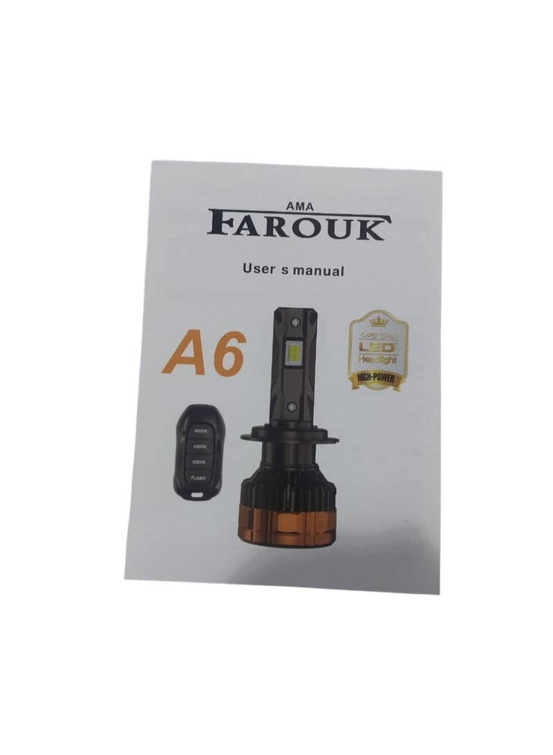Farouk طقم مصابيح أمامية للسيارة A6 H7 LED مع جهاز تحكم عن بعد، سطوع أقصى 7000 لومن - Image 3