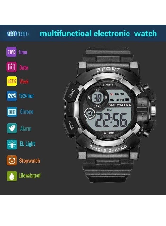 AROAQ Sports Watch, Comfortable And Durable Waterproof Digital Watch, Luminous Alarm Clock Electronic Watch, Multifunctional Large Large Dial Wristwatch For Men Women And Children, (Black) - Image 3