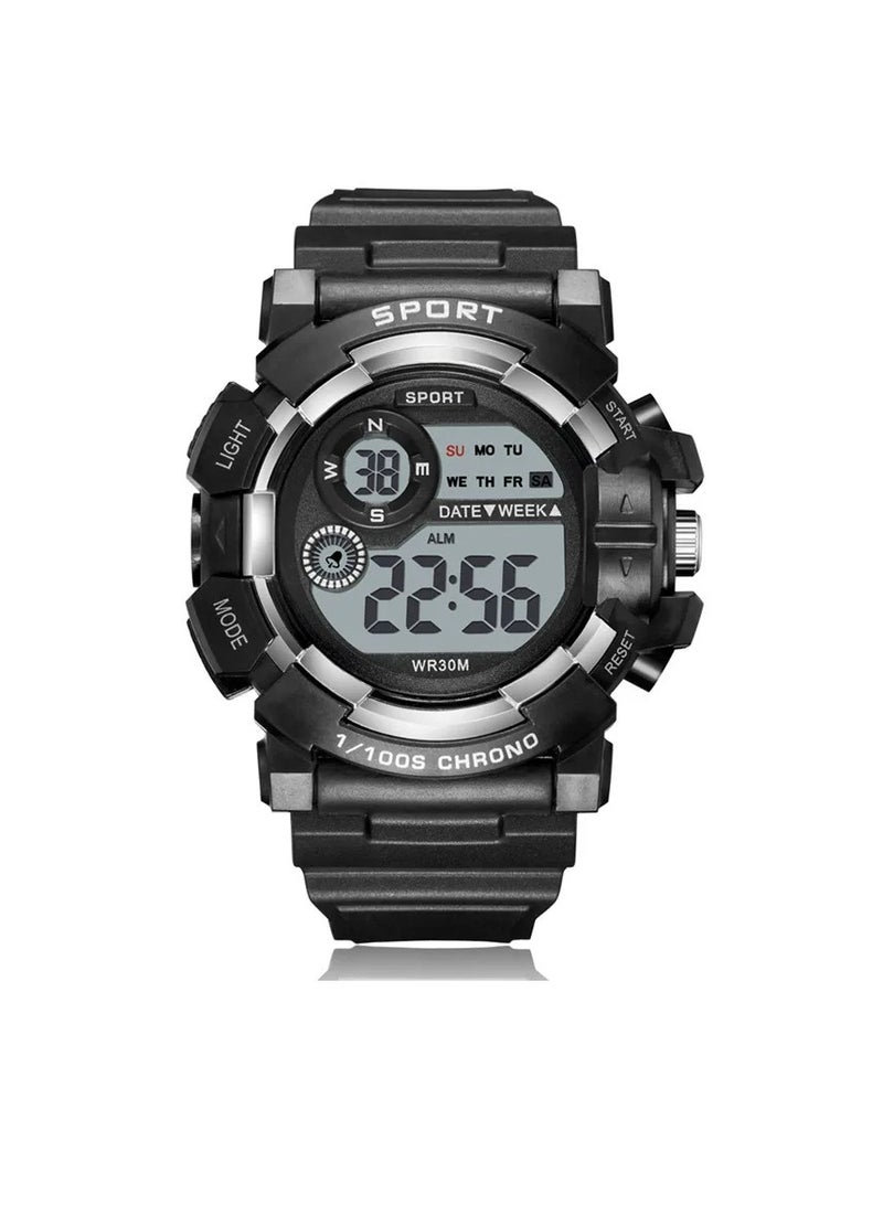 AROAQ Sports Watch, Comfortable And Durable Waterproof Digital Watch, Luminous Alarm Clock Electronic Watch, Multifunctional Large Large Dial Wristwatch For Men Women And Children, (Black) - Image 1