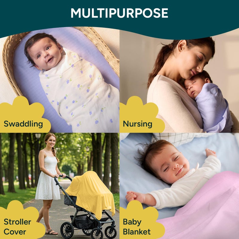 NINTARABABY Nintara Baby Swaddle - 100% Organic Premium Muslin Cotton, 39" x 39" (100 cm x 100 cm), Ultra-Soft, Breathable & Lightweight, Multipurpose, Unisex, Hypoallergenic, Gifts for Newborn Babies, Pack of 3 - Image 5