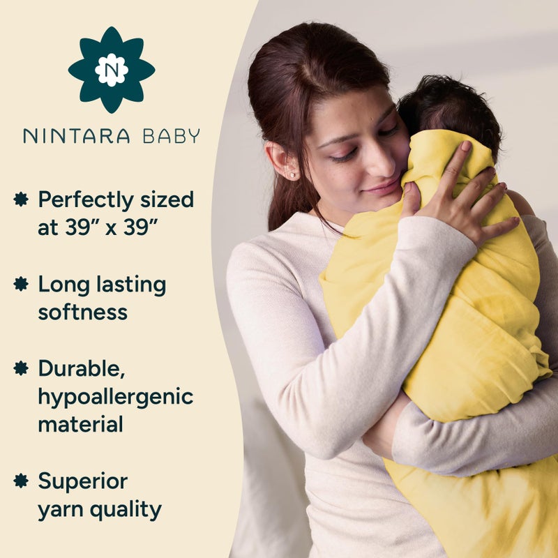NINTARABABY Nintara Baby Swaddle - 100% Organic Premium Muslin Cotton, 39" x 39" (100 cm x 100 cm), Ultra-Soft, Breathable & Lightweight, Multipurpose, Unisex, Hypoallergenic, Gifts for Newborn Babies, Pack of 3 - Image 2