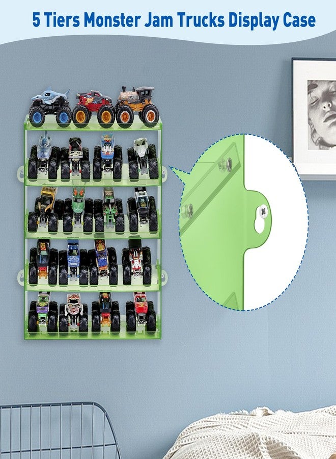 KISLANE Assembly Monster Trucks Display Case Holding for 20 Monster Trucks Acrylic Storage Case 5 Tiers Monster Trucks Organizer with Tilted Design, Display Case for Toy Trucks (Green) - Image 3