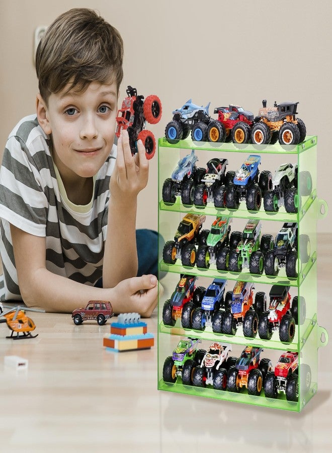 KISLANE Assembly Monster Trucks Display Case Holding for 20 Monster Trucks Acrylic Storage Case 5 Tiers Monster Trucks Organizer with Tilted Design, Display Case for Toy Trucks (Green) - Image 5