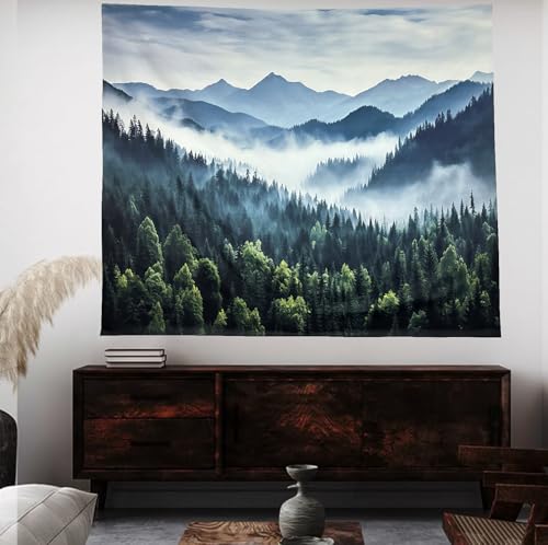 TUGCAY Misty Mountain Forest Tapestry Foggy Tree Tapestry Nature Scenery Landscape Wall Tapestries Aesthetic for Bedroom Living Room Dorm Office Decor 60 x 50 Inches - Image 2