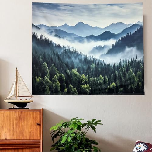 TUGCAY Misty Mountain Forest Tapestry Foggy Tree Tapestry Nature Scenery Landscape Wall Tapestries Aesthetic for Bedroom Living Room Dorm Office Decor 60 x 50 Inches - Image 5