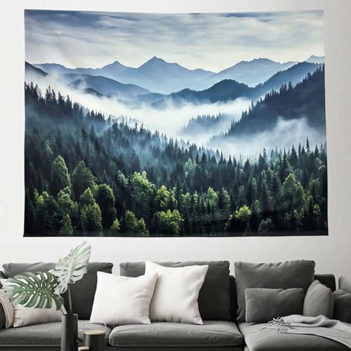 TUGCAY Misty Mountain Forest Tapestry Foggy Tree Tapestry Nature Scenery Landscape Wall Tapestries Aesthetic for Bedroom Living Room Dorm Office Decor 60 x 50 Inches - Image 4
