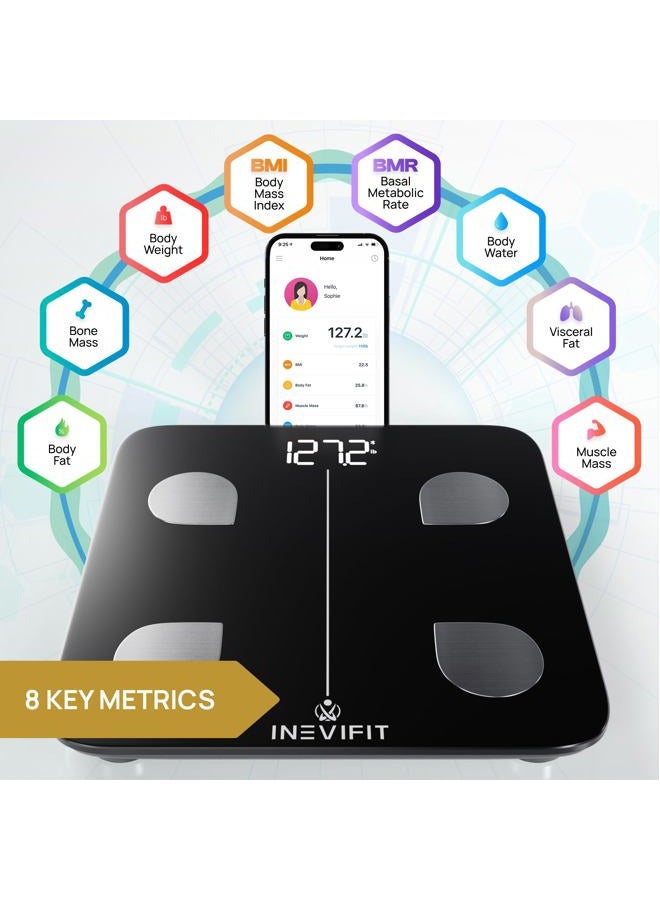 INEVIFIT Smart Body Fat Scale, BMI Highly Accurate Bluetooth Digital Bathroom Body Composition Analyzer. Measures Body Fat, Water, Muscle, Bone Mass & More for Unlimited Users - Image 2