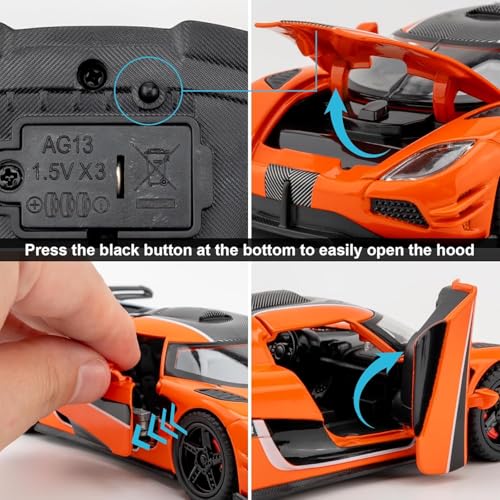 Sky Tech® Koenigsegg One Toy Car 1:32 Exclusive Alloy Metal Pull Back Die-cast Car Diecast Metal Pullback Toy car with Openable Doors & Light, Music Boys Gifts Toys for Kids【Colors as Per Stock】 - Image 4