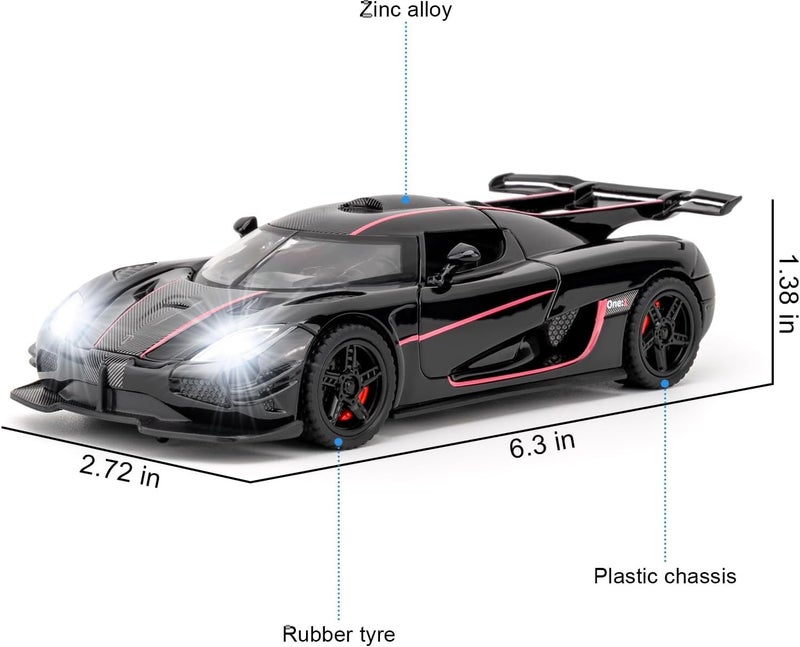 Sky Tech® Koenigsegg One Toy Car 1:32 Exclusive Alloy Metal Pull Back Die-cast Car Diecast Metal Pullback Toy car with Openable Doors & Light, Music Boys Gifts Toys for Kids【Colors as Per Stock】 - Image 5