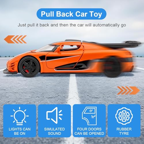Sky Tech® Koenigsegg One Toy Car 1:32 Exclusive Alloy Metal Pull Back Die-cast Car Diecast Metal Pullback Toy car with Openable Doors & Light, Music Boys Gifts Toys for Kids【Colors as Per Stock】 - Image 3